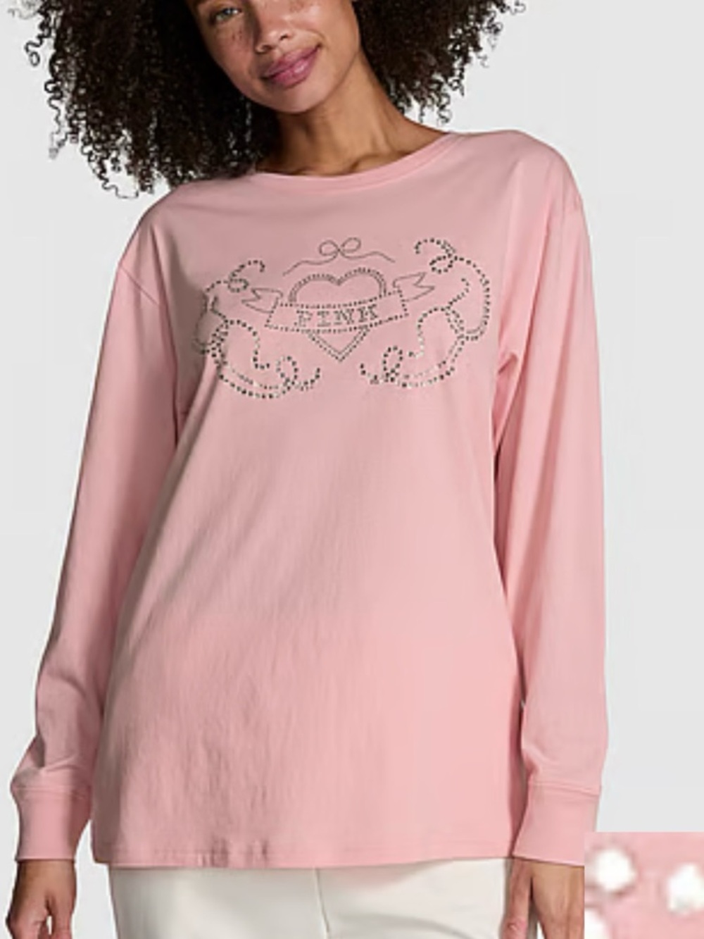 PINK Victoria's Secret Light Pink Long Sleeve Tee with Rhinestone Logo